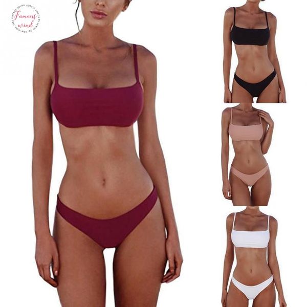 

2020 new summer women solid bikini set push up unpadded bra swimsuit swimwear triangle bather suit bikinis swimming suit biquini, White;black