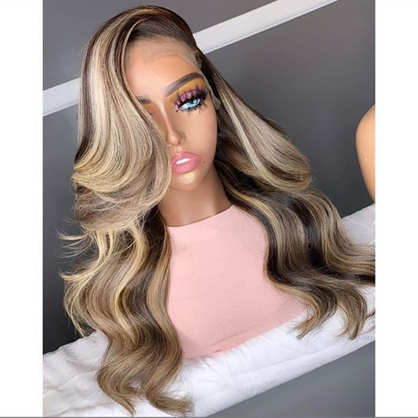 

360 lace frontal wave brazilian ombre highlight blonde 13x6 lace front human hair wigs with baby hair for women full lace natural hairline, Black