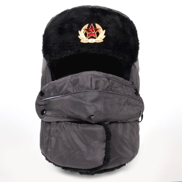 

2018 pilot trooper ловец бомбардировщик hat советская армия военный знак ушанка aviator cap зима earflap хлопка крышки шляпы, Blue;gray