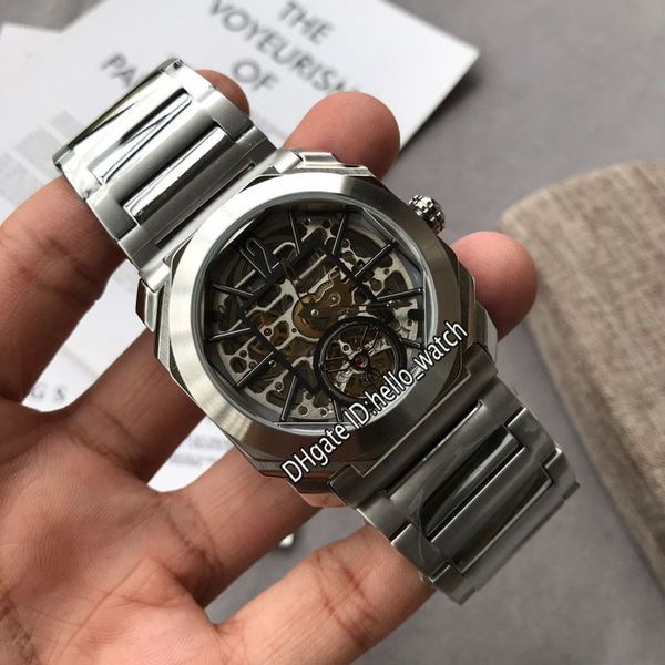 

40mm octo finissimo tourbillon 102937 watches skeleton black dial automatic mens watch ss steel bracelet sport watches hello_watch hwbv, Slivery;brown