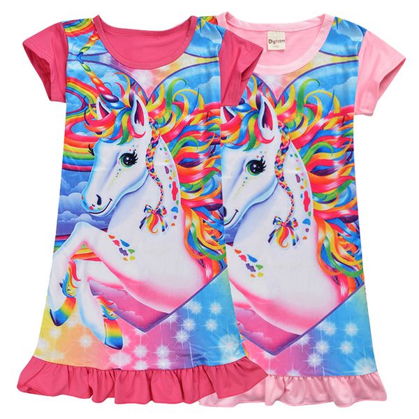 

unicorn girls dresses medium length skirt for girls 4-12t kids girls unicorn cartoon nightgown dress kids designer clothes ss209, Red;yellow
