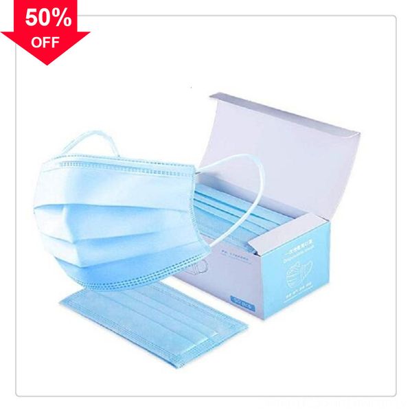 

shipping 0pdeq 50pcs 3-ply disposable non woven 3 masks 95 anti-dust face kn earloop mask layers, Blue