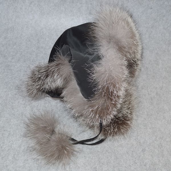 

women natural fox fur russian ushanka hats winter thick warm soft ears fashion cap lady genuine real fox fur bomber hat, Blue;gray