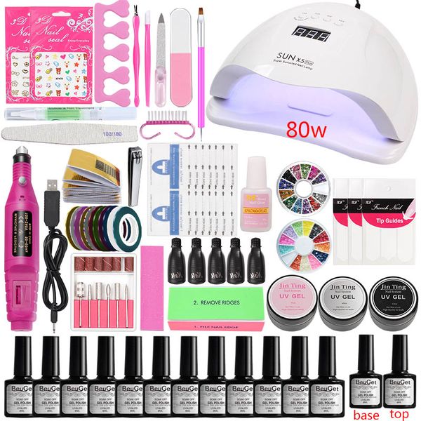 

led nail lamp for nails manicure set kit gel polish 12 gel varnish acrylic nail kit manicure machine handle set