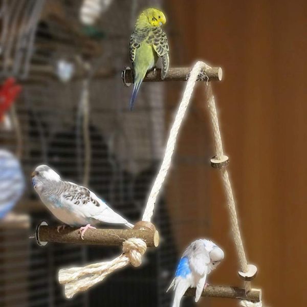 

pet bird wooden rope climbing hanging cage ladder stand perch chew toy