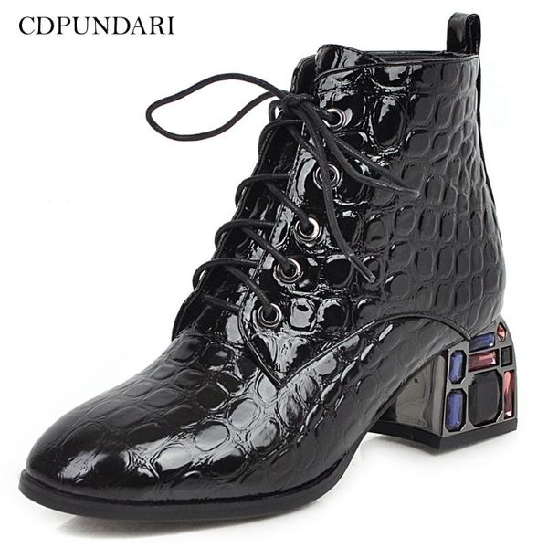 

cdpundari round toe ankle boots for women high heel boots, Black