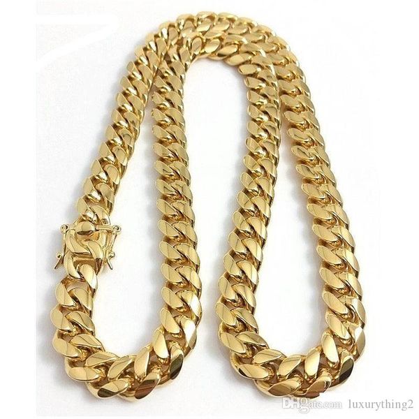

high polished miami cuban link necklaces men punk 14mm curb chain 18k gold plated stainless steel thick necklace jewelry lover gift, Silver