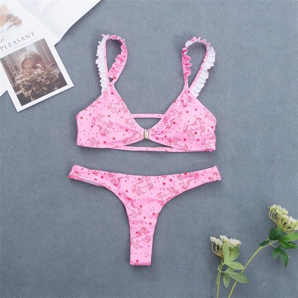 

unicorn bikini 2019 mujer swimwear women bathers ruffles bathing suit push up swimsuit female beach wear