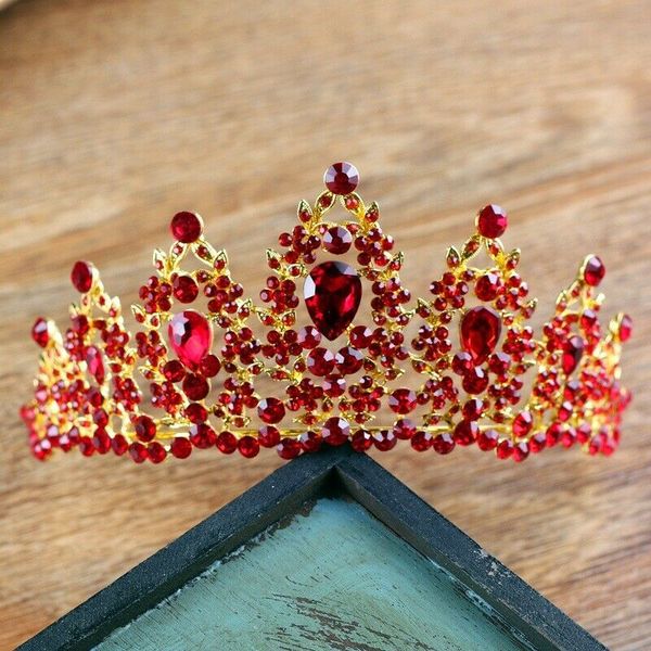 

wedding bridal red rhinestone tiara crown hair accessories headpiece luxury gift crowns baroque christmas headband large, Golden;white