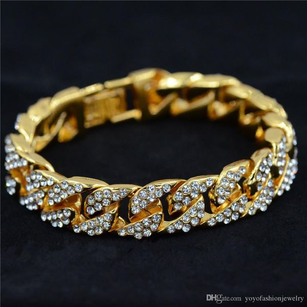 

uodesign 14мм mens браслет для женщин hiphop ювелирных изделий iced out снаряженная кубинский цепной желтого золота заполненные асфальтовая, Silver