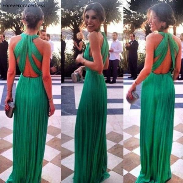 

green long evening dress backless chiffon formal celebrity gown plus size custom made, White;black