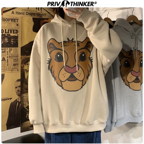 

men 2020 lion print streetwear hoodies mens korean thick warm hooded clothes male pullover hip hop sweatshirts, Black