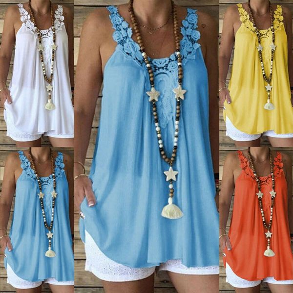 

women's vest lace deep v-neck solid color sleeveless chiffon t shirts sleeveless ladies cami, White