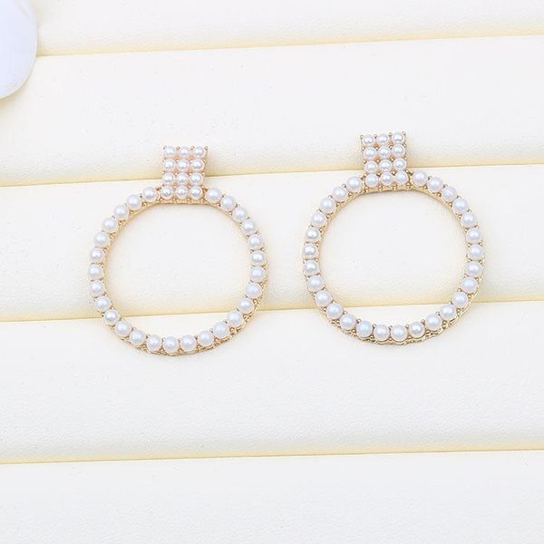 

european and american exaggerated fashion personality earrings female pearl circle shape earrings pearl earrings 2019 new, Golden;silver