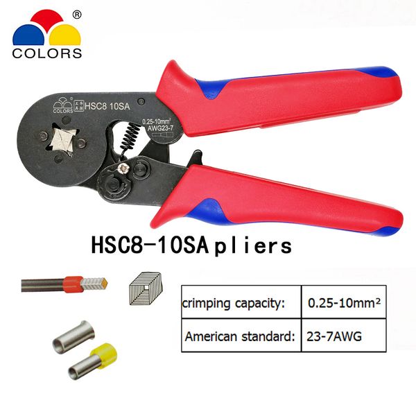 

hsc8 10sa crimping pliers 0.25-10mm2 23-7awg with 1020/700pcs tube type needle type terminal crimp red brand mini tools