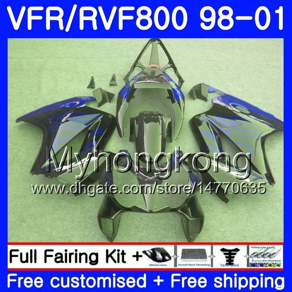 Corpo para HONDA Interceptor VFR800R VFR800 1998 1999 2000 2001 259HM.33 VFR 800RR Chamas azuis quentes VFR 800 RR VFR800RR 98 99 00 01 Kit de carenagem