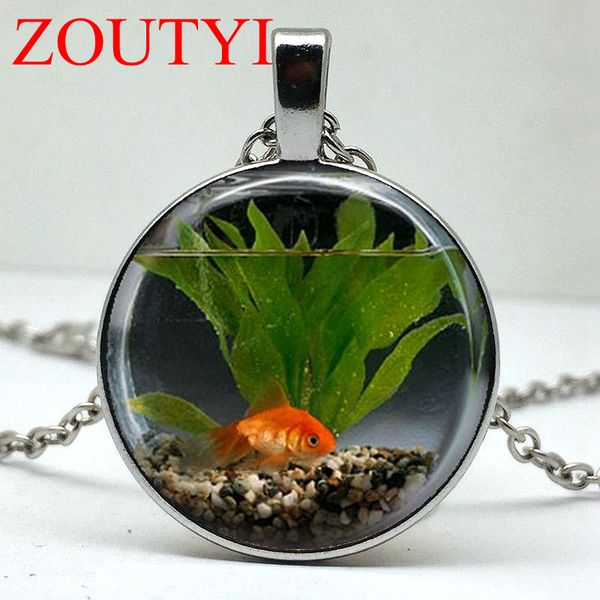 

2018 / fashion charm goldfish aquarium round pendant necklace, men's and women's pendant necklace, Silver