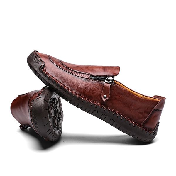 

new 2019 plus size 48 solid men casual leather shoes zipper lazy single shoes man loafers business office work for male, Black