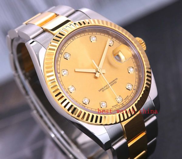 

роскошные высококачественные наручные часы 126333 желтое золото 18 карат сапфировое стекло складная застежка 41 мм автоматический мужской лю, Slivery;brown