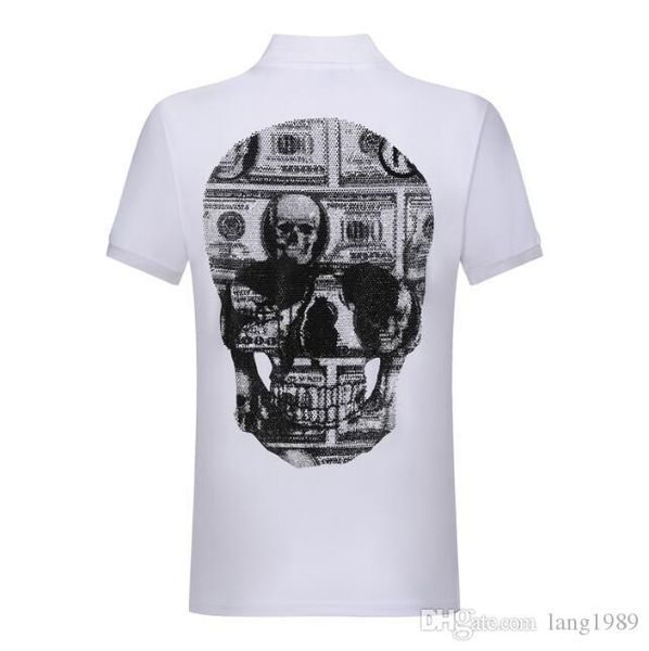 

2019 wholesale men's wear cotton large-size short-sleeved t-shirt summer lapel polo shirt phillip plain #4409, White;black