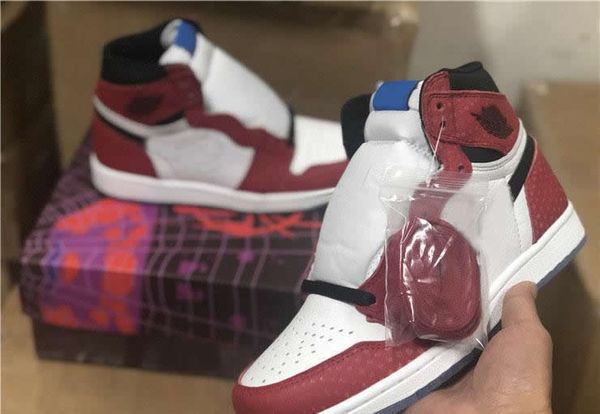 

2018 authentic 1 retro high spider man origin story (special box) gym red 1s men basketball shoes sneakers black white 555088-602