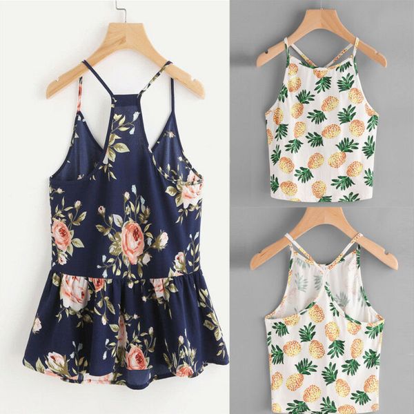 

women casual floral sleeveless crop vest tank shirt loose blouse cami