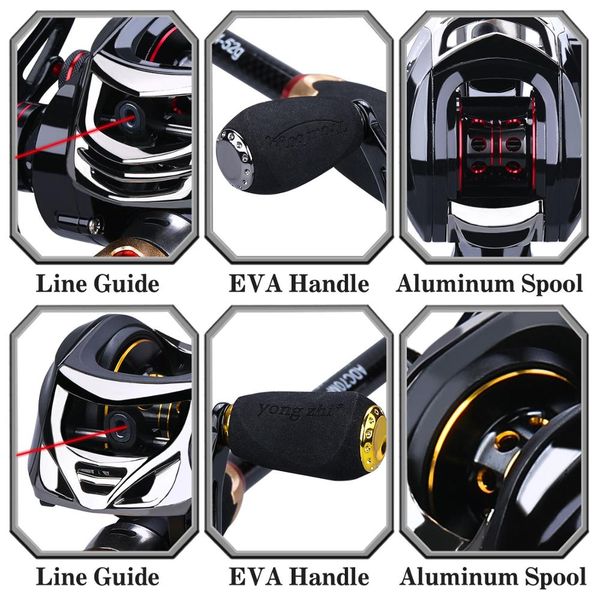 

sougayilang 2.1m fishing rod portable 4 sections carbon rod and 11+1bb 6.3:1 high speed gear ratio baitcsting reel rod combo