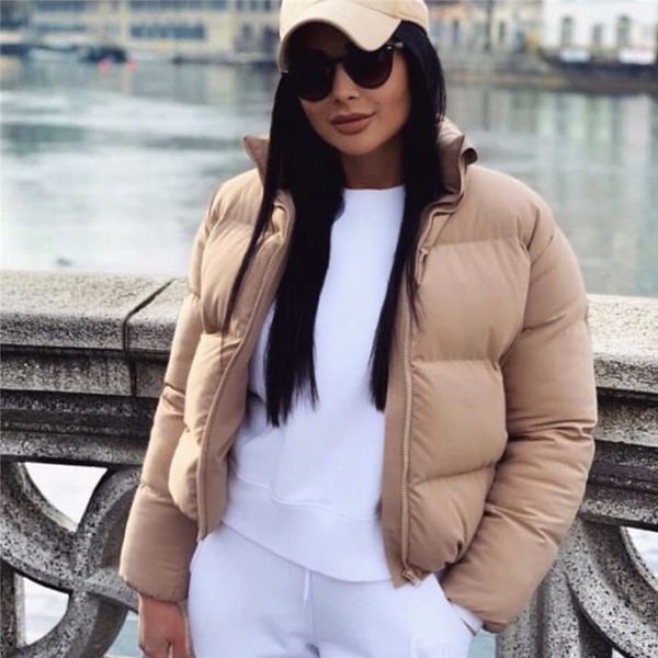 

casual women's winter parkas short down jackets with stand collar for ladies slim fitting autumn outerwear coats, Black