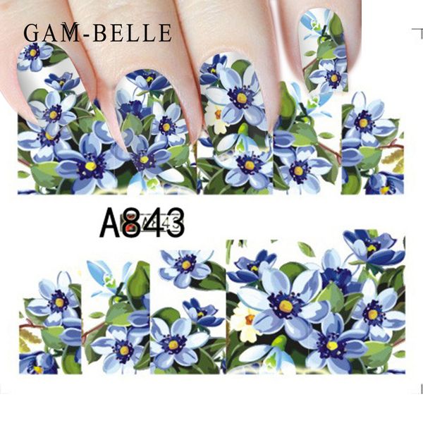 

gam-belle 1 sheet flower leaves nail sticker decals blossom water transfer nail art sticker decorations decals, Black