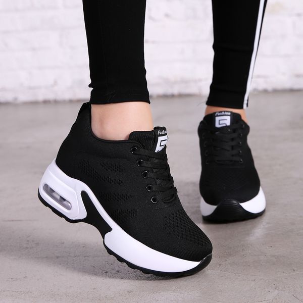 

new platform sneakers shoes breathable casual shoes woman fashion height increasing ladies shoes, Black;white