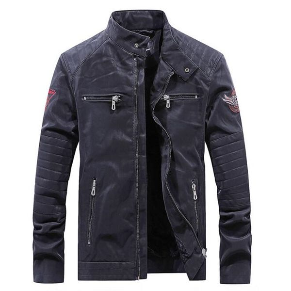 

xiu luo2019 cashmere in winter men's leather jacket winter fleece warm leather coats male motorcycle vintage pu jackets, Black