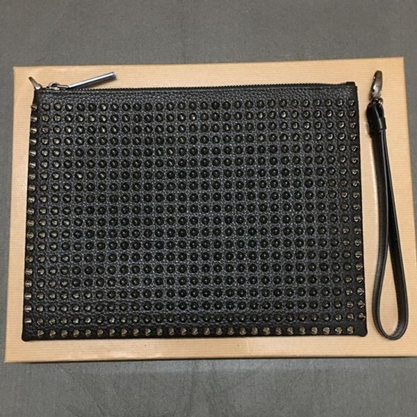 

new fashion women clutch bag genuine leather men party bags envelope studded spikes evening female luxury clutches bag with box