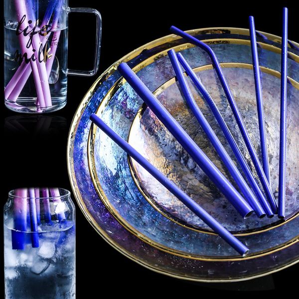 

2pc reusable metal straw with silicone tips 304 stainless steel straw cleaning brush drinking straws thermochromic