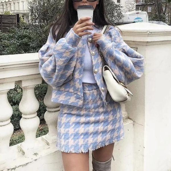 

women s designer 2 piece sets women vintage skirt sets winter ladies tweed jacket short skirt suits elegant two pieces sets, White