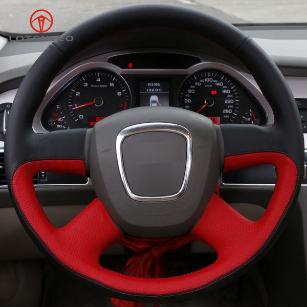 

lqtenleo diy car steering wheel cover black red leather for old a4 b7 b8 a6 c6 2004-2011 q5 2008-2012 q7 2005-2011