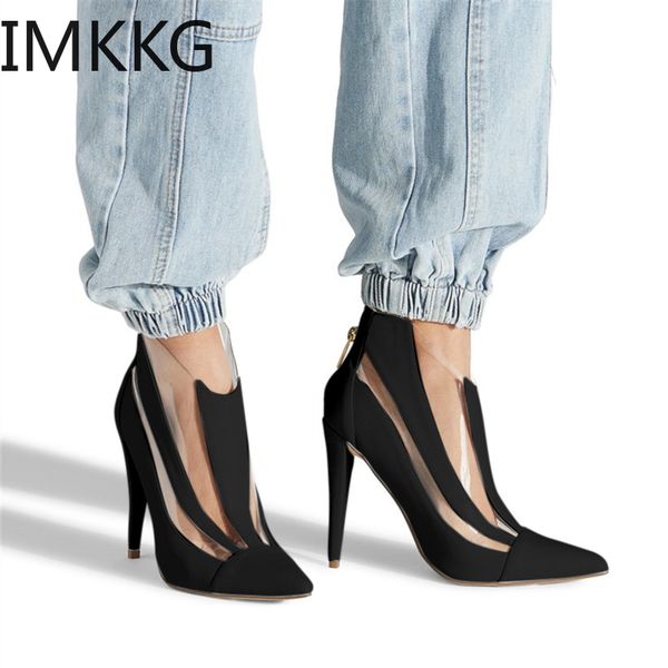 

pvc transparent pumps women summer high heels stiletto clear ladies ankle boots pointed toe wedding party shoes size34-43, Black