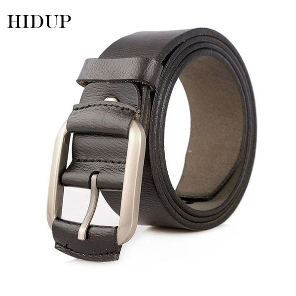 

hidup new design 100% cowhide black cow skin leather belts cover pin buckle metal belt for men clothing accessories 38mm nwj840, Black;brown