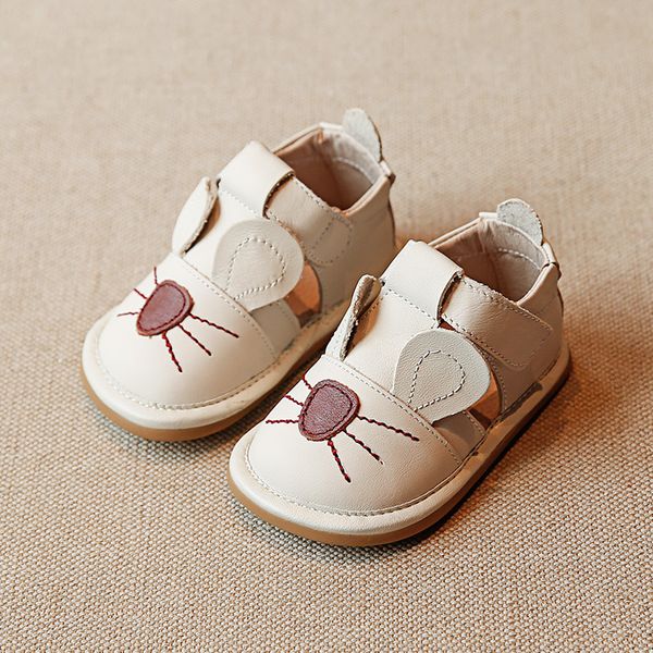 

0-1 years old t-cross strap toddle girls princess cartoon mouse ear casual shoe cowhide leather hollow out baby's walk crib shoe, Black