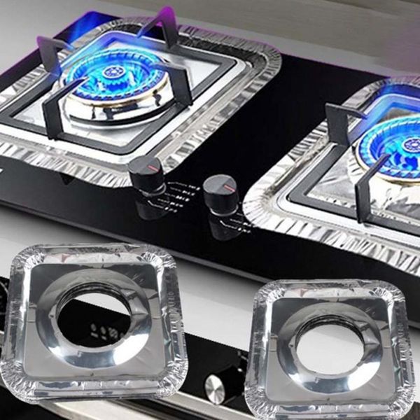 

10pcs gas stove aluminum foil paper high temperature gas stove gas stove tin foil oil cleaning pad kitchen supplies