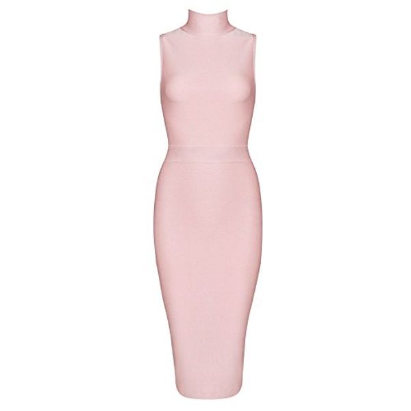 

hlbandage sleeveless high neck women rayon midi bodycon bandage dress, Black;gray