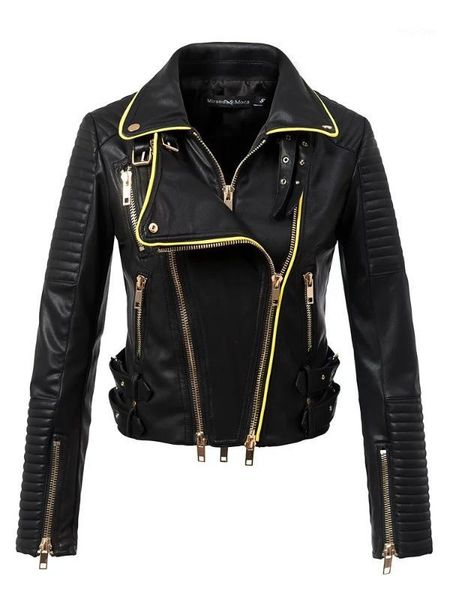 

2018 new women motorcyle & biker faux leather jackets and coats lady slim fit turn-down collar streetwear outerwear, Black
