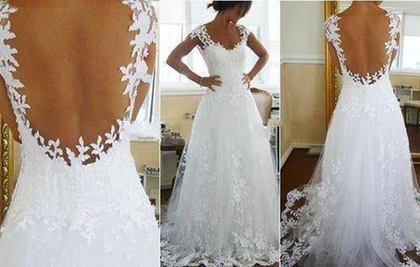 

2020 новый vintage sheer a-line свадебные платья дешевые свадебное платье платья для сада венчания пляжа невесты высокого качества шнурка v, White