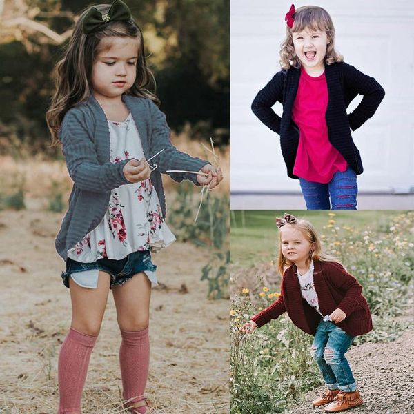 

toddler baby kid girls boys solid sweater knit warm coat cardigan jacket clothes veste enfant fille baby girl winter clothes new, Blue