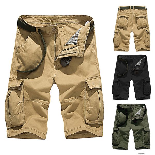 

mens designer casual beach pants cotton multi-pocket large sizeh, Black