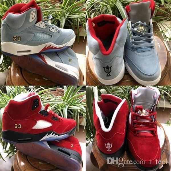 

2019 new arrival trophy room x 5s ice blue university red basketball shoes for men 5 jsp sports trainer mens sneakers size 7-13
