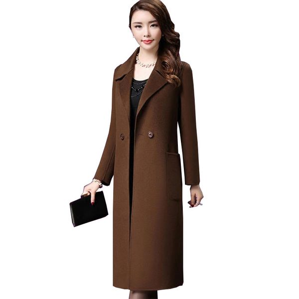 

double sided cashmere plus size autumn winter women wool coat 2018 middle aged womens coats manteau long femme z551, Black