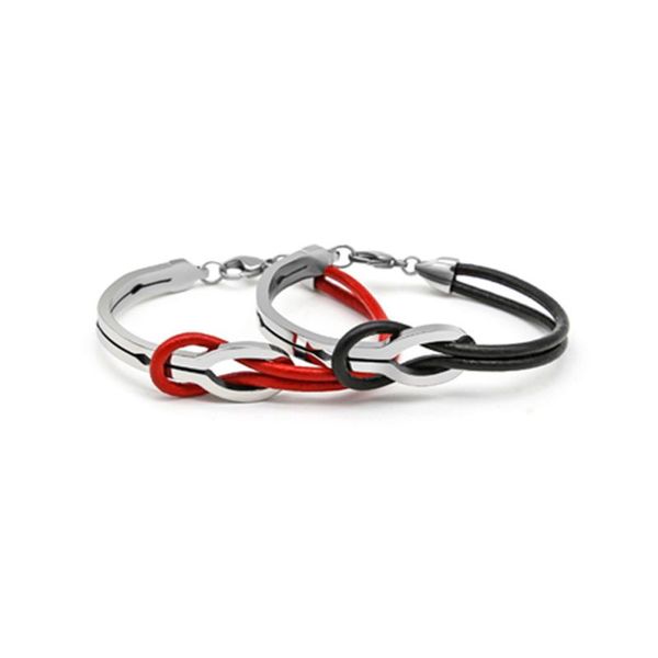 

fashion simple casual leather bracelets titanium steel shackle buckle bangle charm wristband, Black