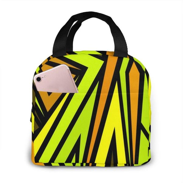 

noisydesigns waterproof lunch bag oxford picnic insulated lunch box portable storage women colorful geometric thermal bag, Blue;pink