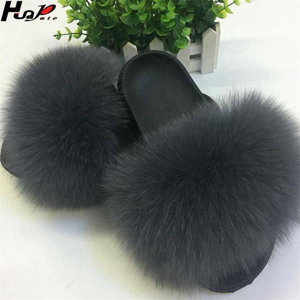 

huapate 2019 ms. furry slippers ladies shoes cute plush hair fluffy sandals women fur slippers winter warm, Black