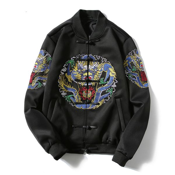 

dragon baseball jacket bomber jacket men casual coat mens jackets and coats chinese style qing dynasty embroidery, Black;brown